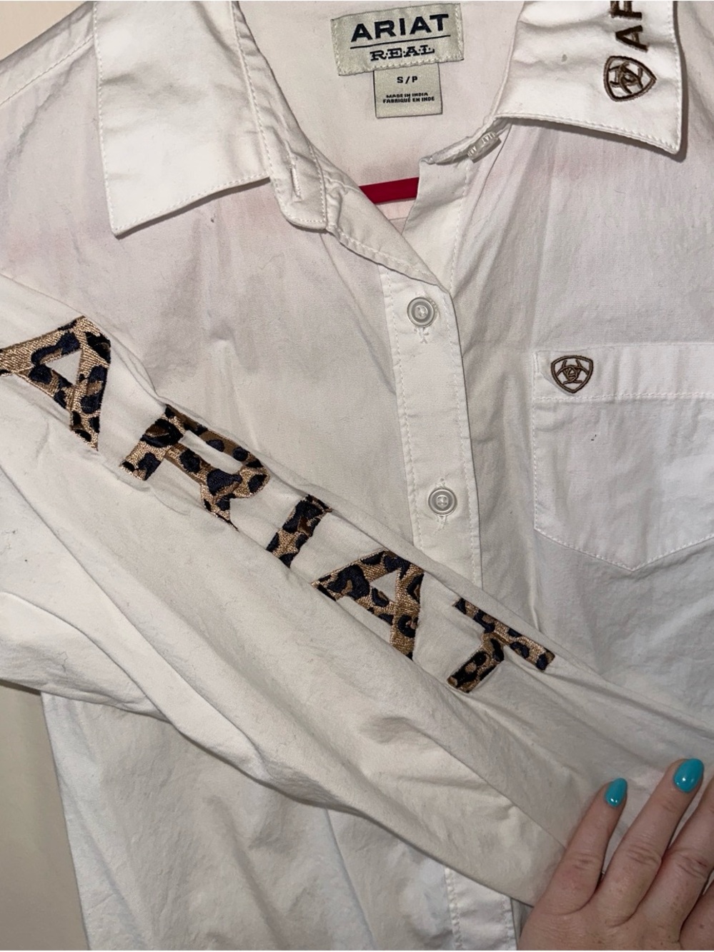 Ariat White Button-Front Shirt with Leopard Accent